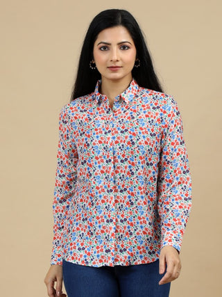 Floral Orange Classic Collar Women Shirt