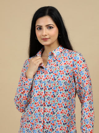 Floral Orange Classic Collar Women Shirt