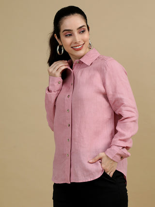 100% Premium Pure Linen Mighty Rose Women Shirt