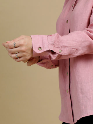 100% Premium Pure Linen Mighty Rose Women Shirt