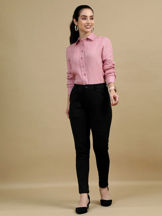 100% Premium Pure Linen Mighty Rose Women Shirt