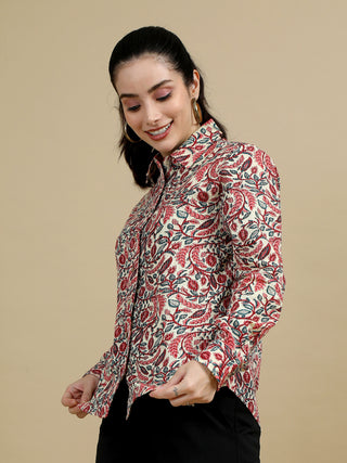 Katha Indian Print Classic Collar Women Shirt