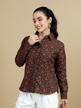 Kalamkari Indian Print Classic Collar Women Shirt