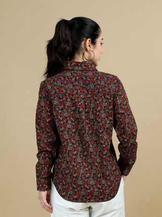 Kalamkari Indian Print Classic Collar Women Shirt