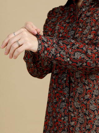 Kalamkari Indian Print Classic Collar Women Shirt