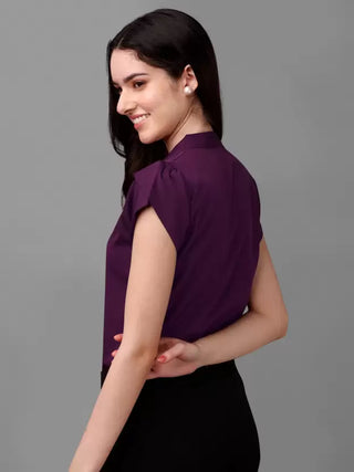 Casual Cap Sleeves Solid Women Purple Top