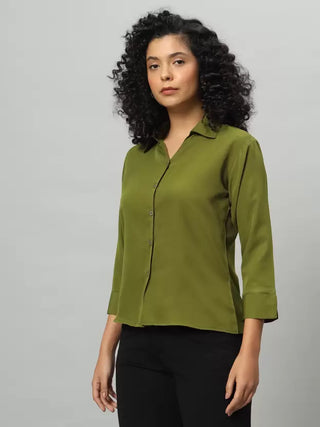 Women Regular Fit Solid Spread Collar Casual Shirt