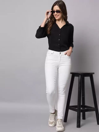 Women Regular Fit Solid Spread Collar Casual Shirt