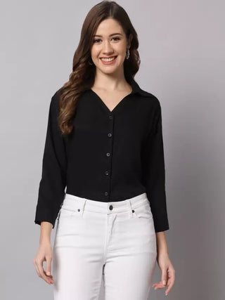 Women Regular Fit Solid Spread Collar Casual Shirt